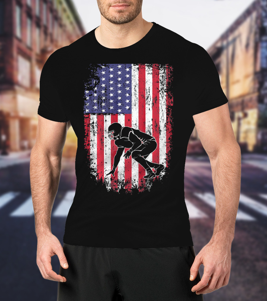 Football Lineman American Flag Vintage Grunge T-Shirt