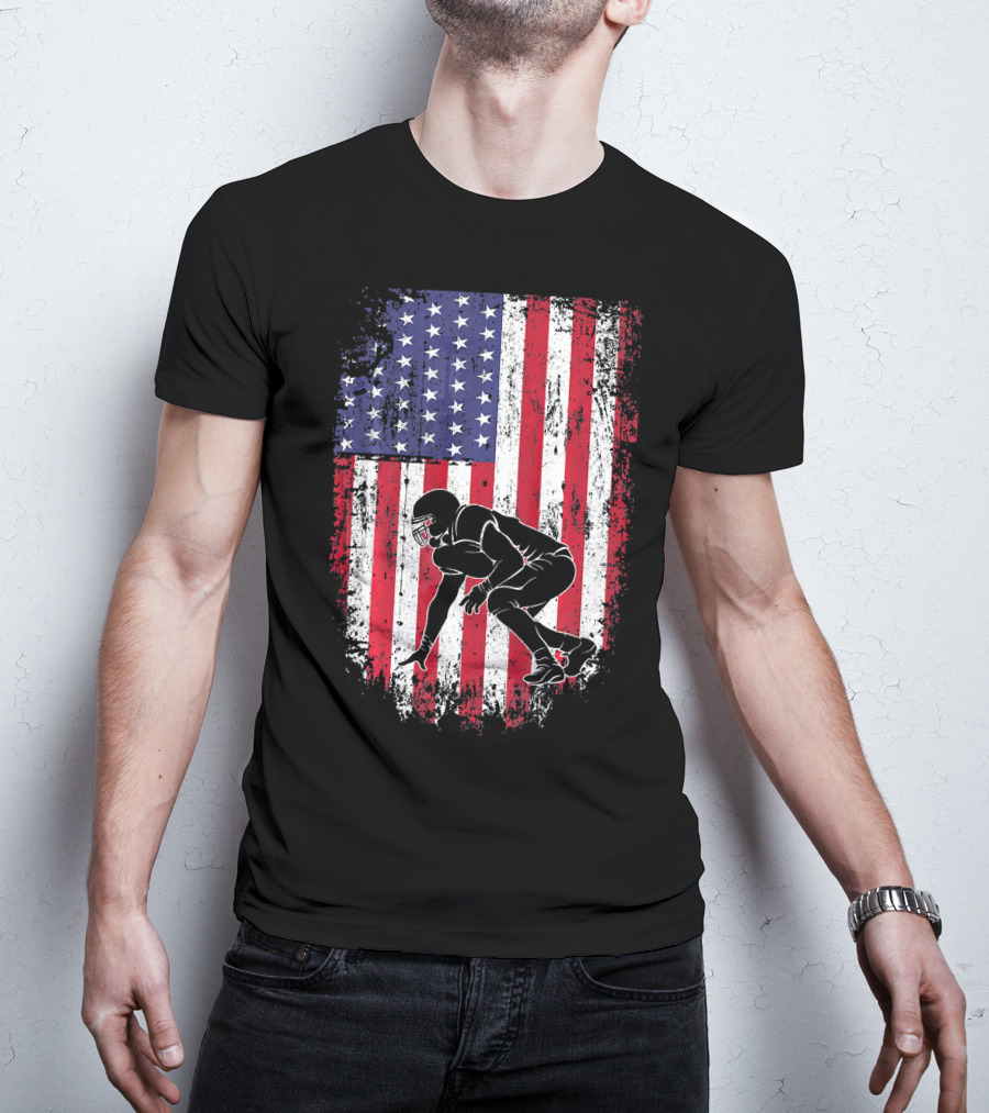 Football Lineman American Flag Vintage Grunge T-Shirt