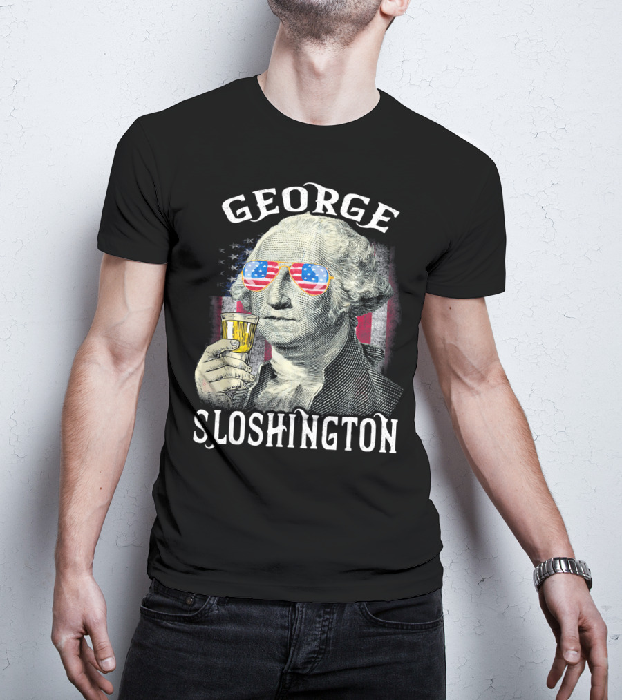 George Sloshington American Flag Sunglasses Beer T-Shirt