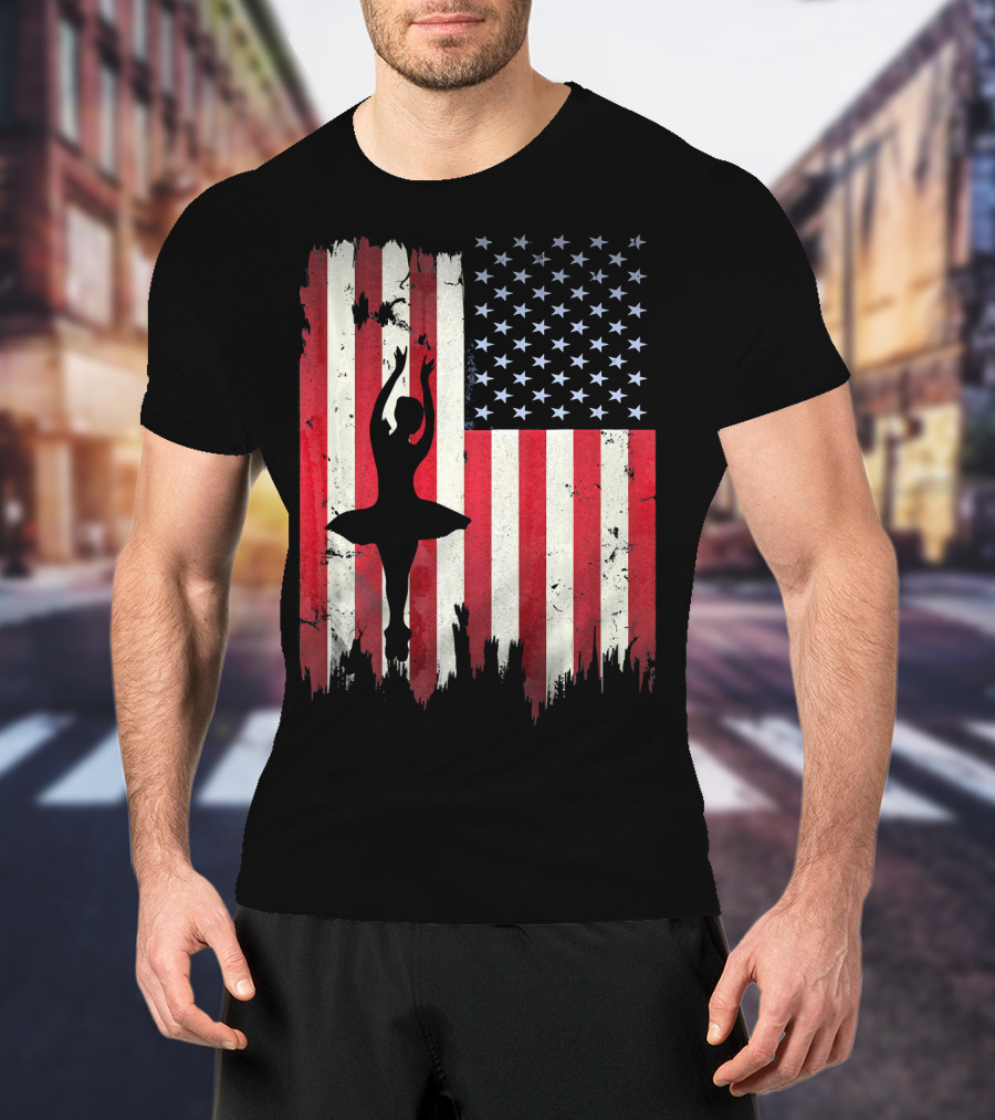 Ballerina Silhouette With American Flag Ballet USA T-Shirt