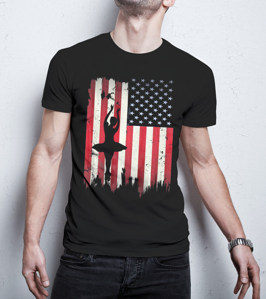 Ballerina Silhouette With American Flag Ballet USA T-Shirt