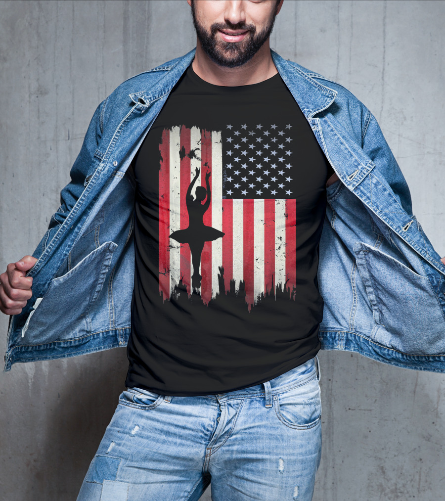 Ballerina Silhouette With American Flag Ballet USA T-Shirt