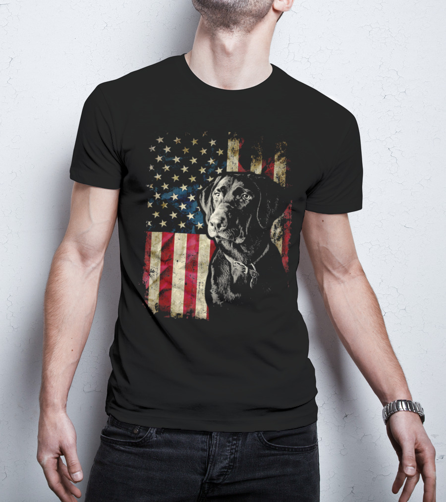 Patriotic Labrador Retriever With American Flag Background T-Shirt