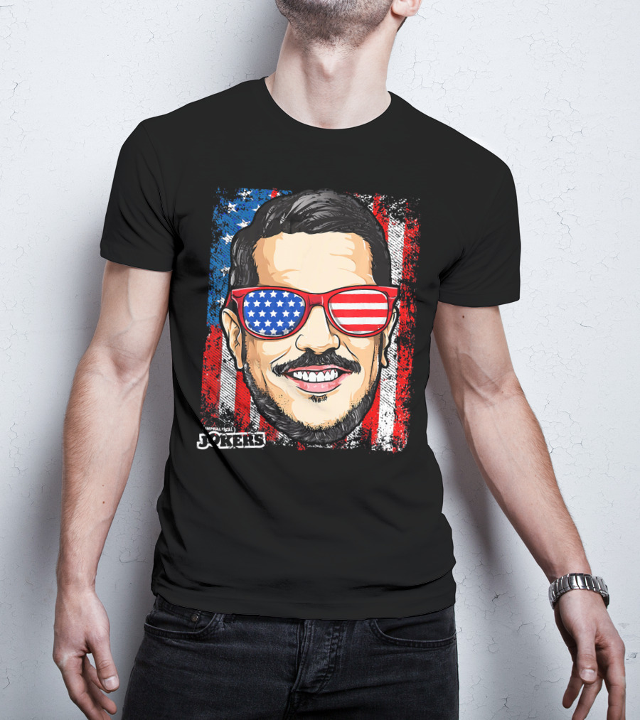 Impractical Jokers Patriotic Sal American Flag Sunglasses And Smiling Face T-Shirt