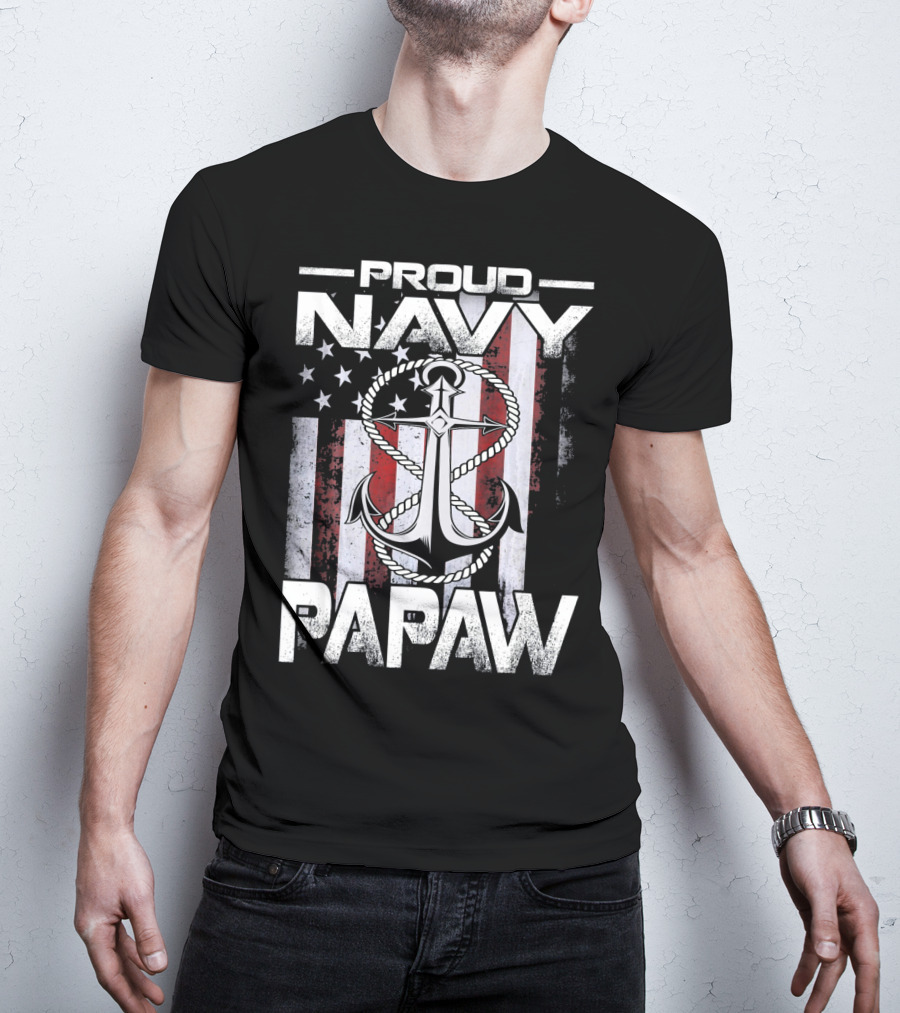 Proud Navy Papaw American Flag Anchor USA T-Shirt