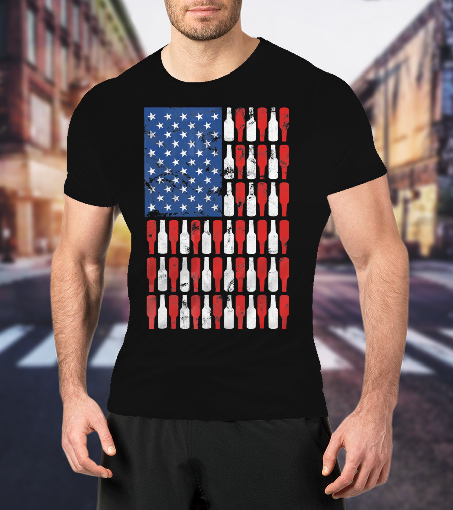 Vintage USA American Flag Made Of Beer Bottles T-Shirt