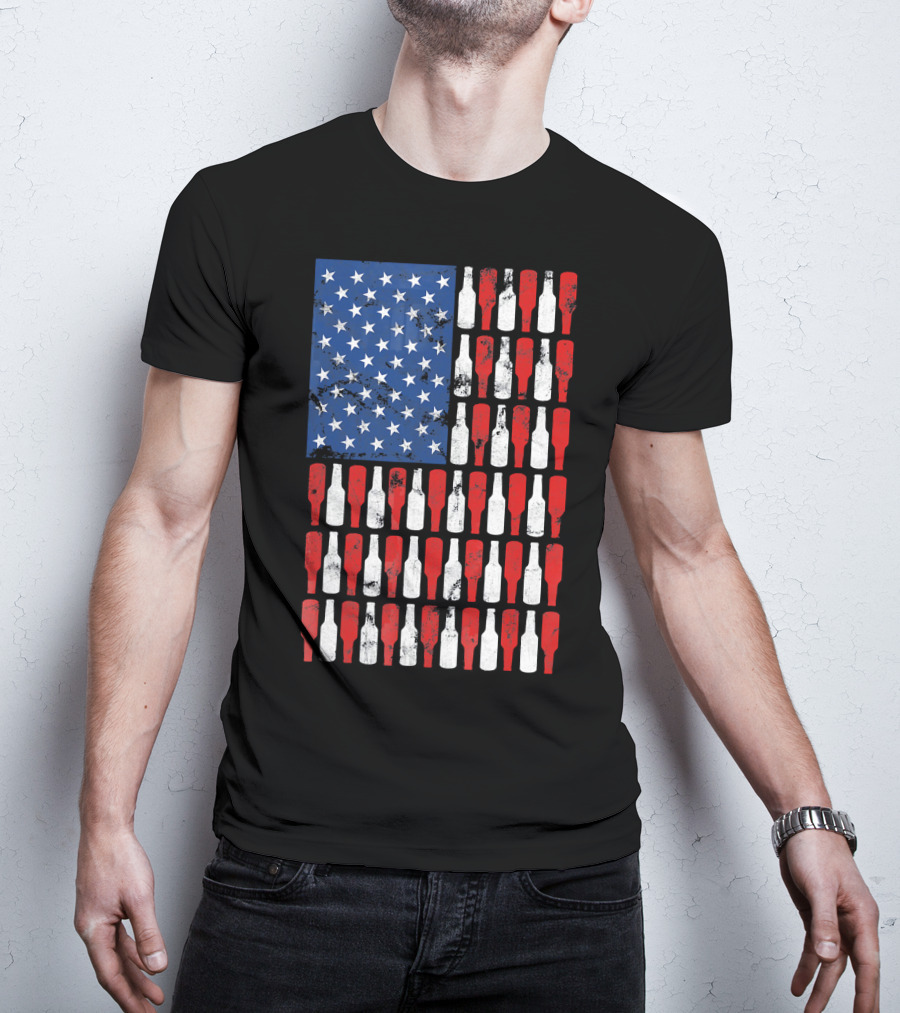 Vintage USA American Flag Made Of Beer Bottles T-Shirt