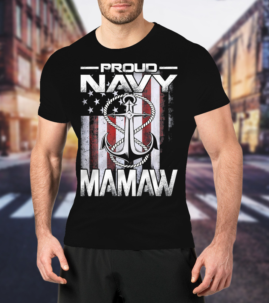 Proud Navy Mamaw USA Patriotic Anchor And Flag T-Shirt