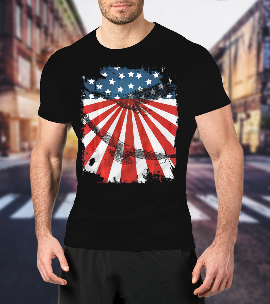 Patriotic Bald Eagle American Flag T-Shirt