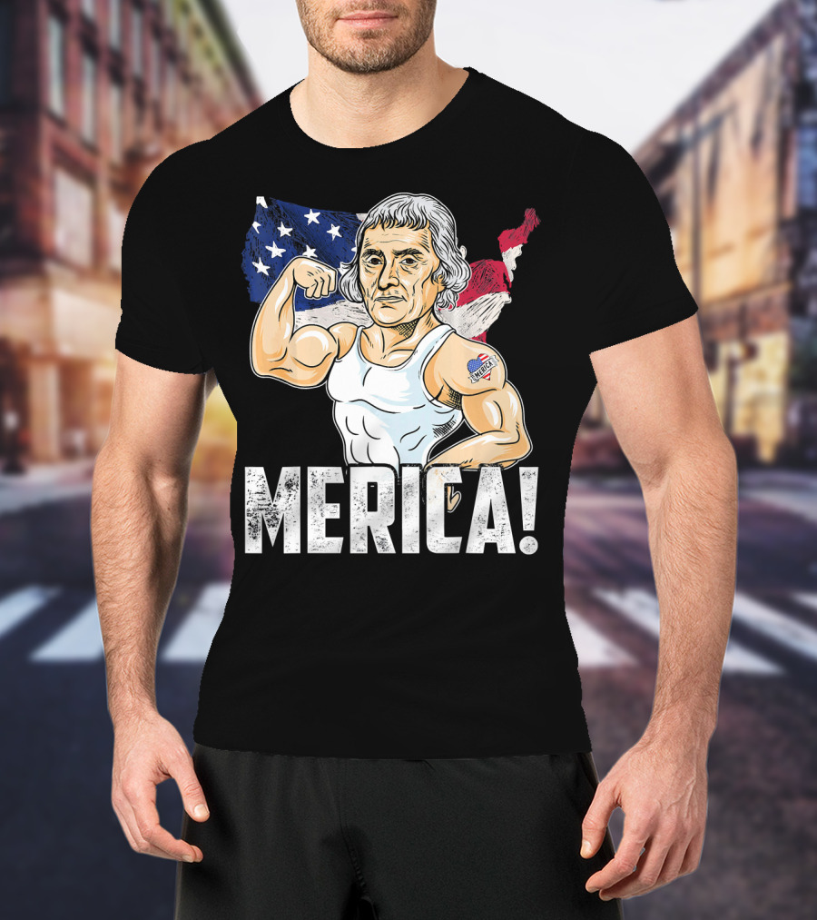 Thomas Jefferson Flexing Muscles Merica USA Flag T-Shirt