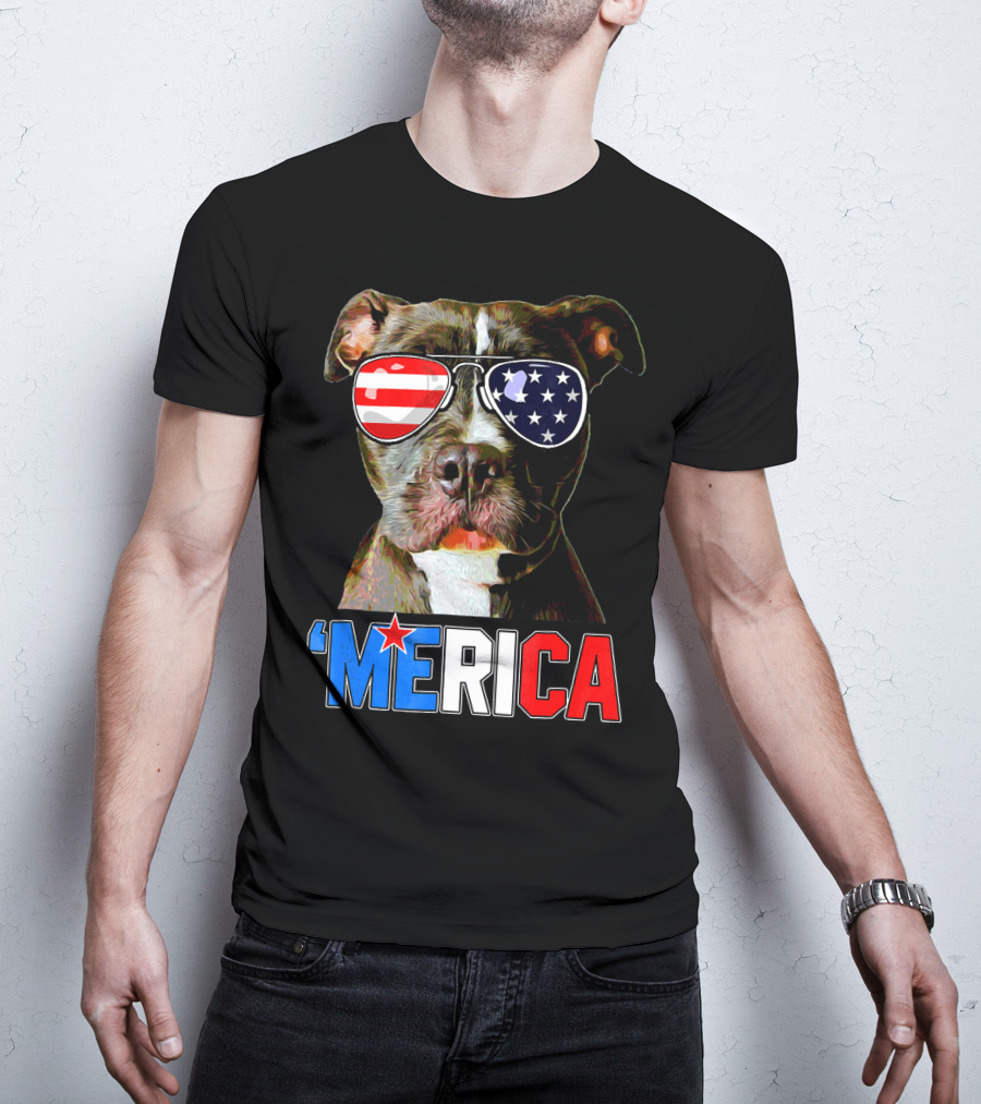 Pitbull 'Merica Memorial Day Patriotic USA Sunglasses T-Shirt