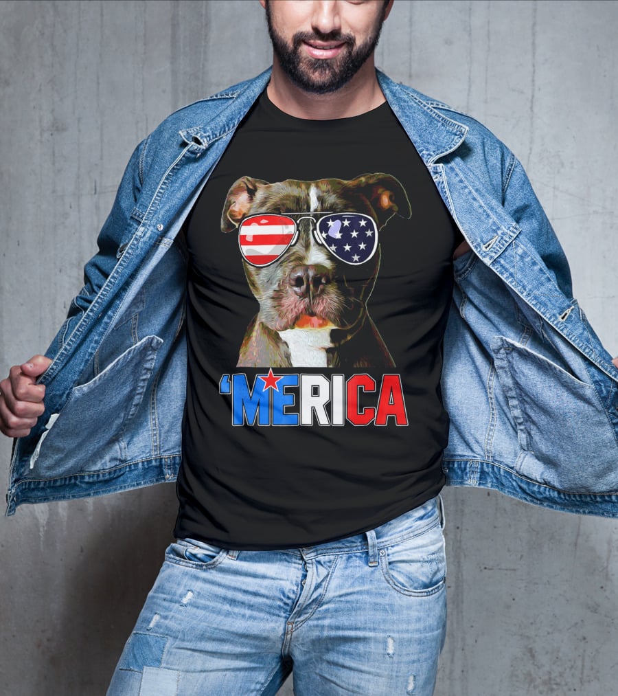 Pitbull 'Merica Memorial Day Patriotic USA Sunglasses T-Shirt