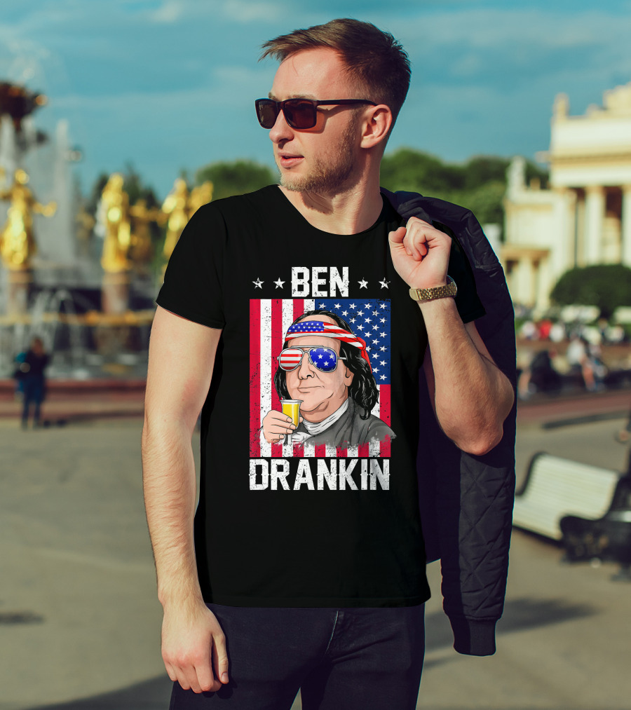 Ben Drankin American Flag Shades And Stars With Beer T-Shirt
