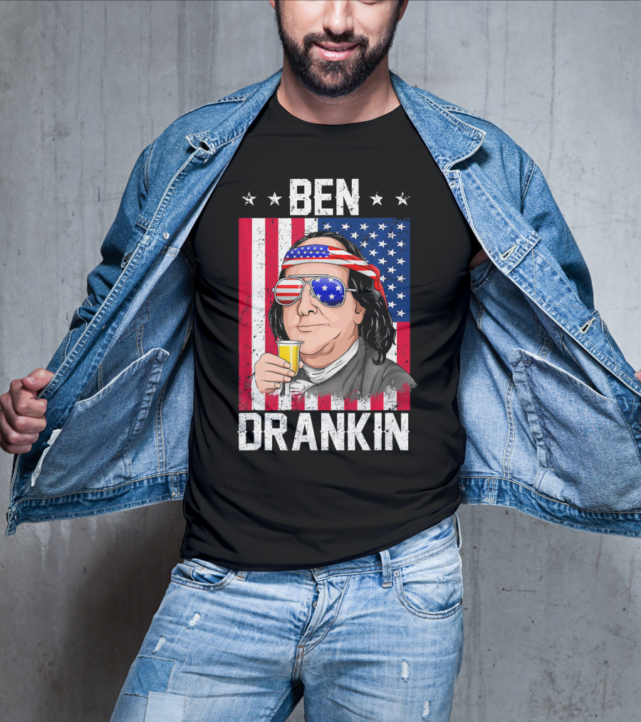 Ben Drankin American Flag Shades And Stars With Beer T-Shirt