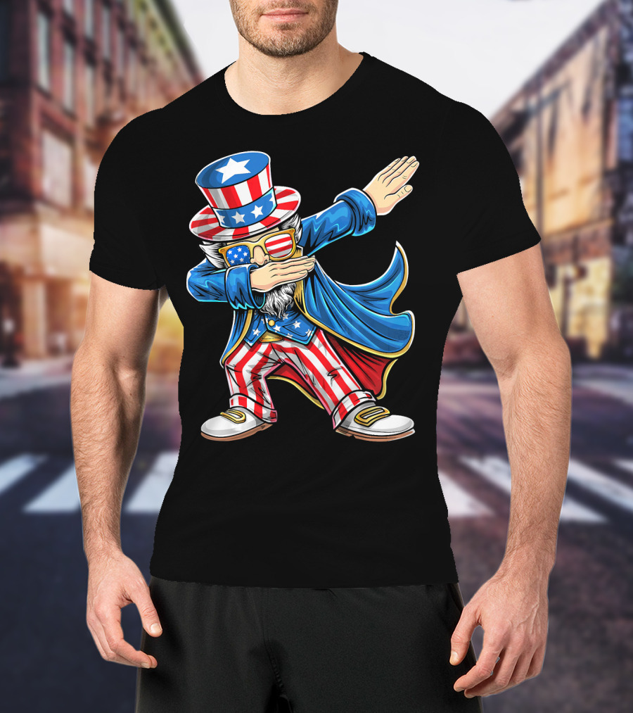 Uncle Sam Dabbing In Patriotic American Flag Suit And Hat T-Shirt