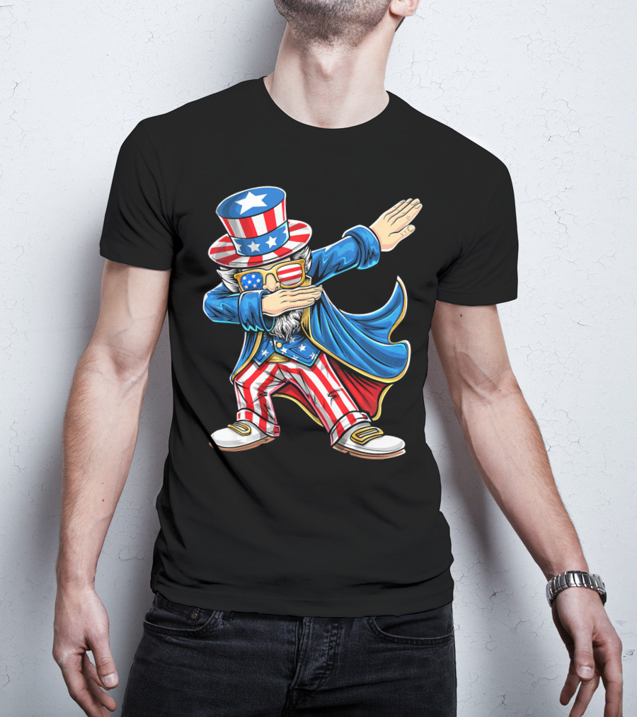 Uncle Sam Dabbing In Patriotic American Flag Suit And Hat T-Shirt