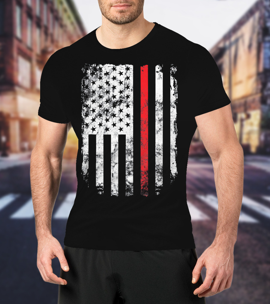 Thin Red Line American Flag Fireman Firefighter T-Shirt