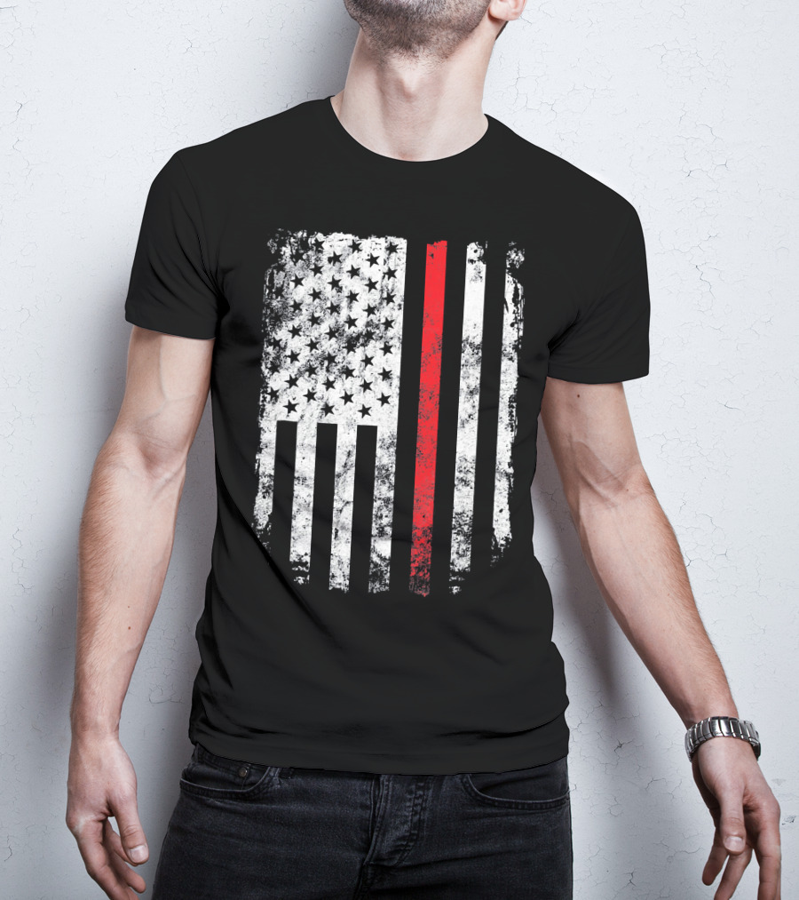 Thin Red Line American Flag Fireman Firefighter T-Shirt