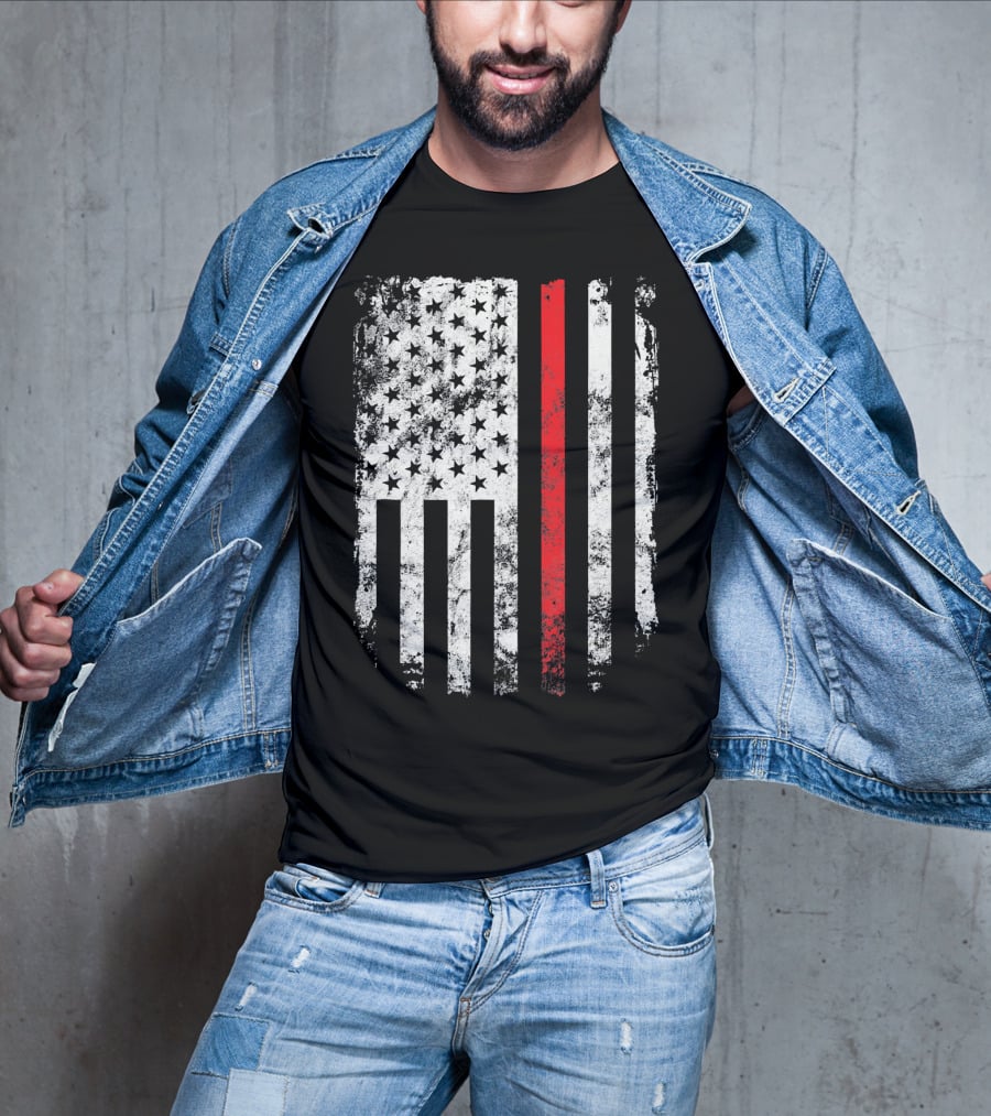 Thin Red Line American Flag Fireman Firefighter T-Shirt