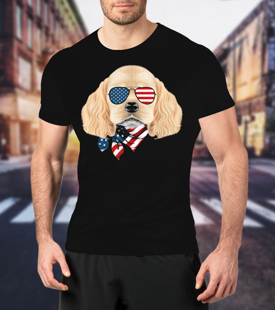 Cocker Spaniel Wearing American Flag Sunglasses And Bandana Patriotic T-Shirt