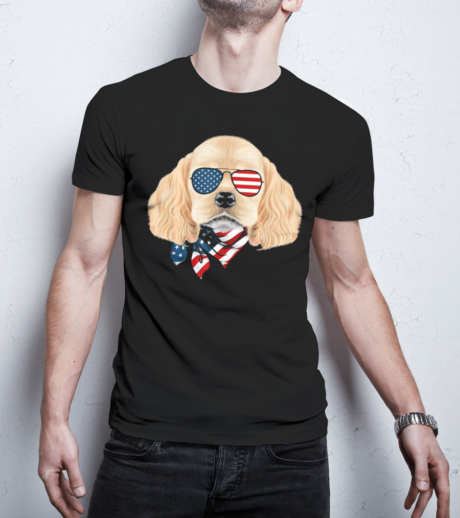 Cocker Spaniel Wearing American Flag Sunglasses And Bandana Patriotic T-Shirt