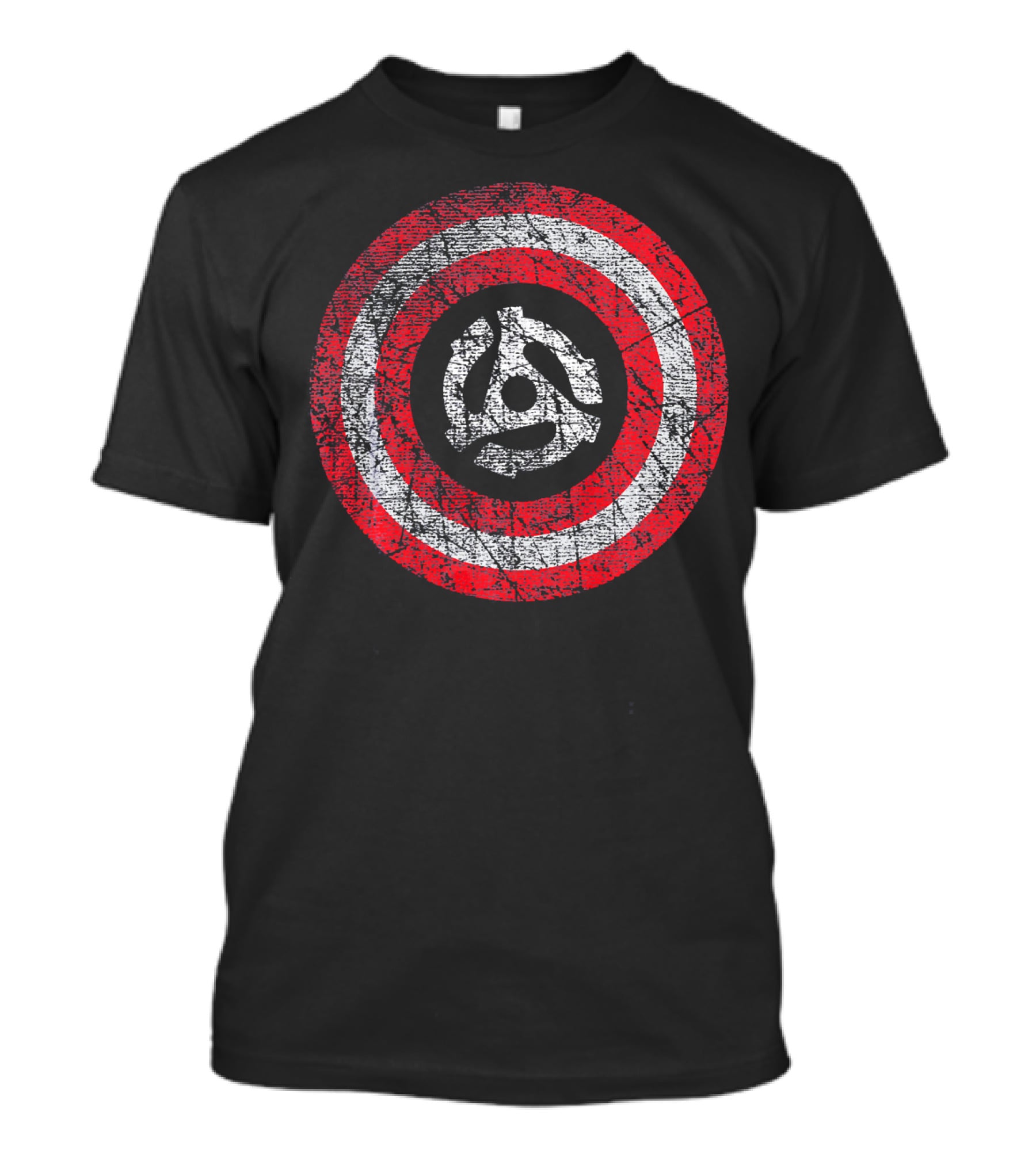 Patriotic Distressed Vinyl 45 RPM Adapter Red White Stripes T-Shirt