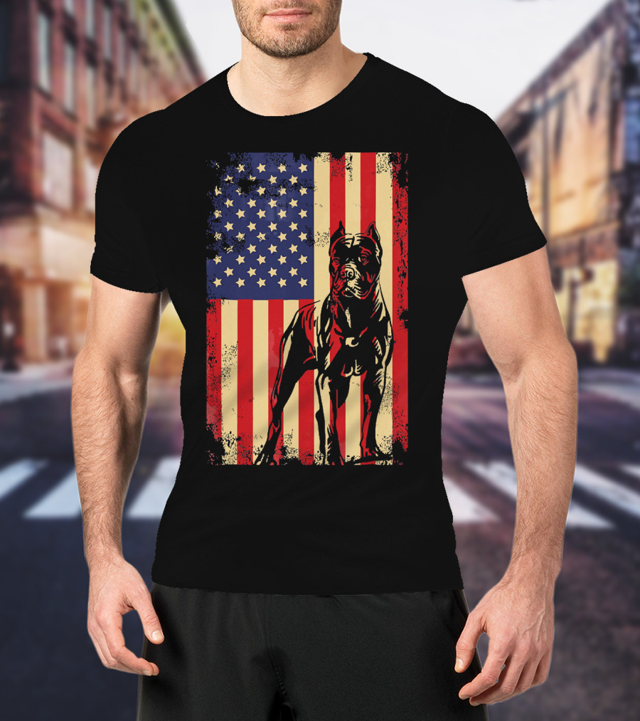 Cane Corso With American Flag Background T-Shirt