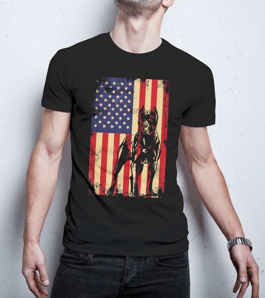 Cane Corso With American Flag Background T-Shirt