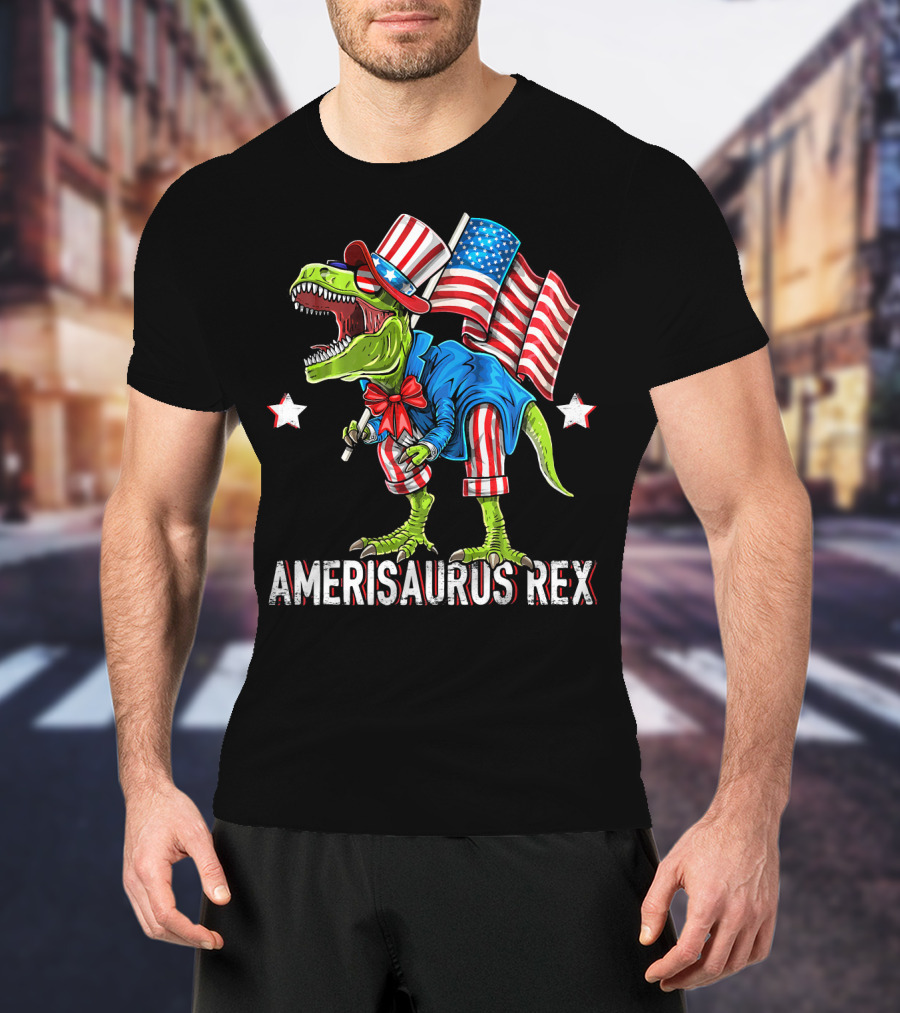 Amerisaurus Rex Dinosaur Uncle Sam Costume Fourth Of July Patriotic T-Rex T-Shirt
