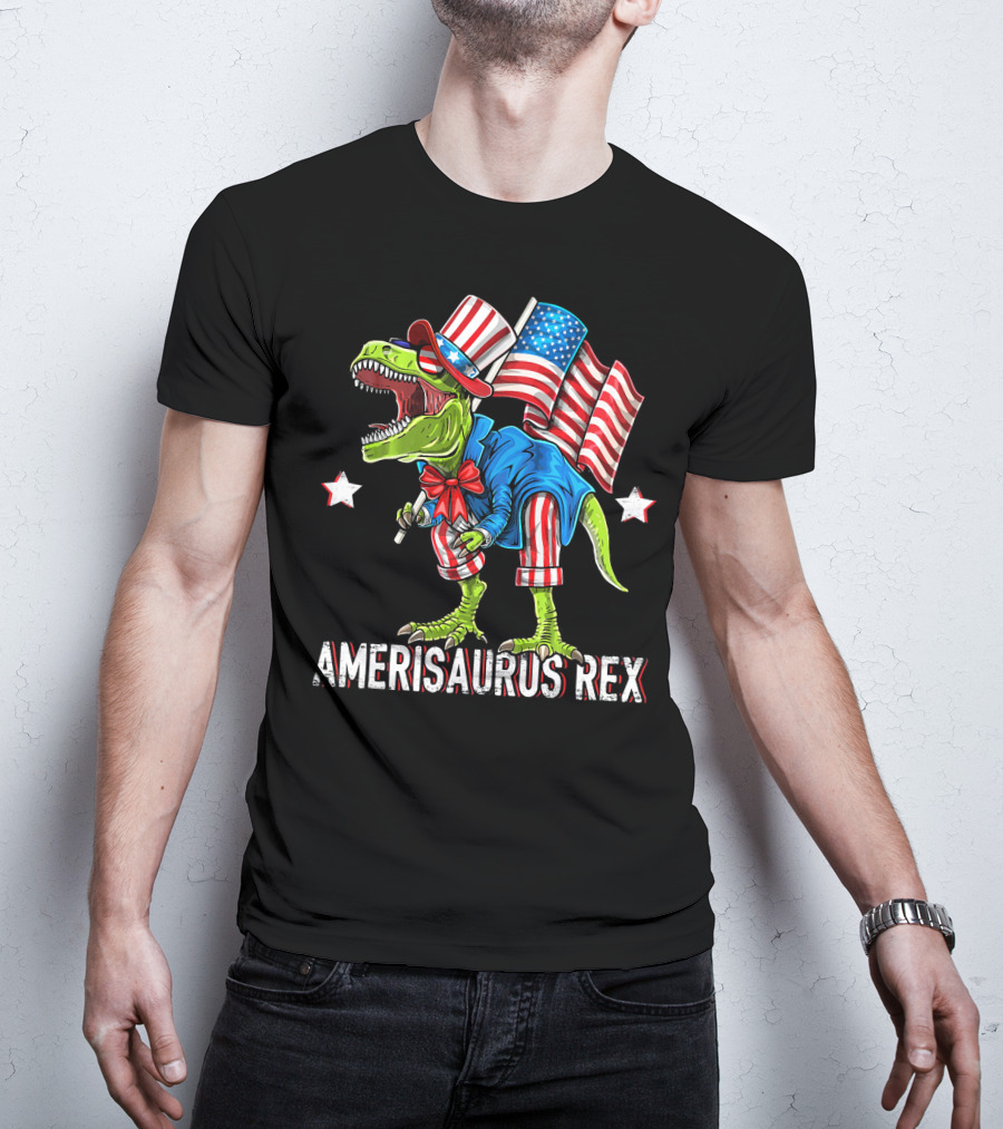 Amerisaurus Rex Dinosaur Uncle Sam Costume Fourth Of July Patriotic T-Rex T-Shirt