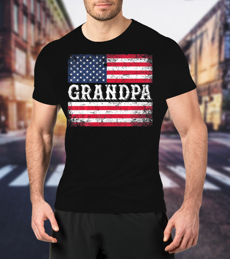 Grandpa Patriotic Vintage USA Flag T-Shirt