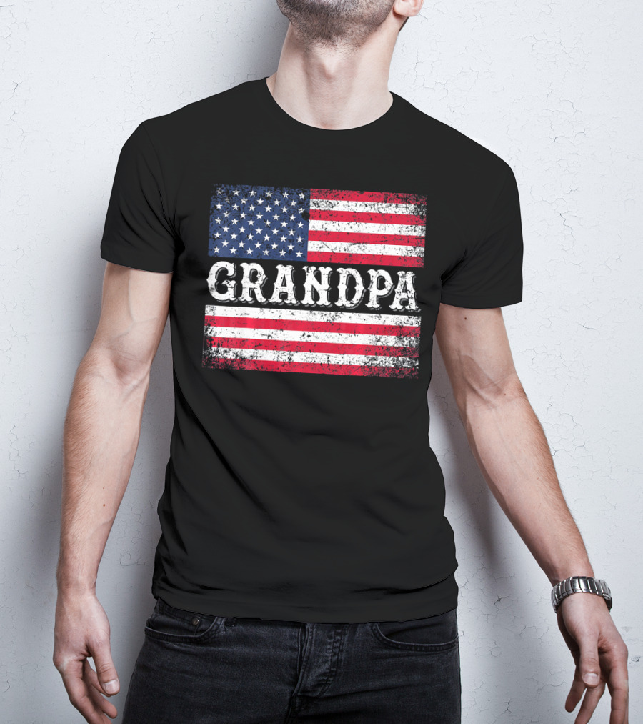 Grandpa Patriotic Vintage USA Flag T-Shirt