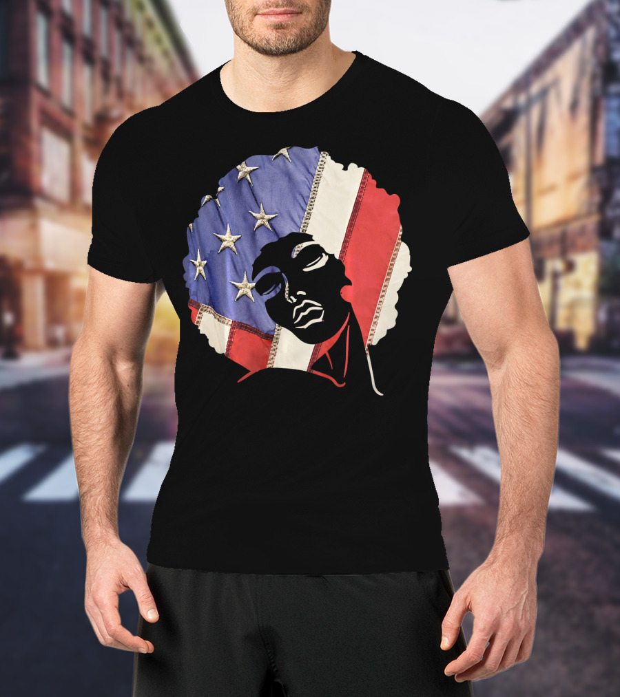 Black Girl Melanin Afro With US Flag T-Shirt