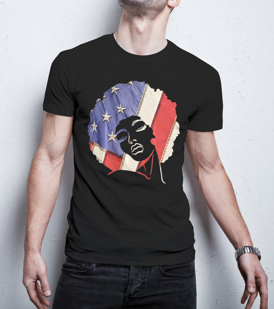 Black Girl Melanin Afro With US Flag T-Shirt