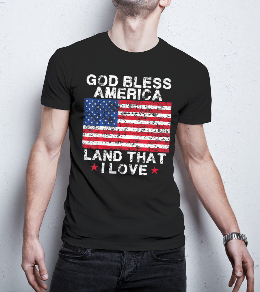 God Bless America Land That I Love Vintage Flag Stars T-Shirt