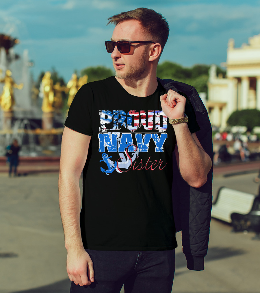 Proud Navy Sister Patriotic Anchor And Flag T-Shirt