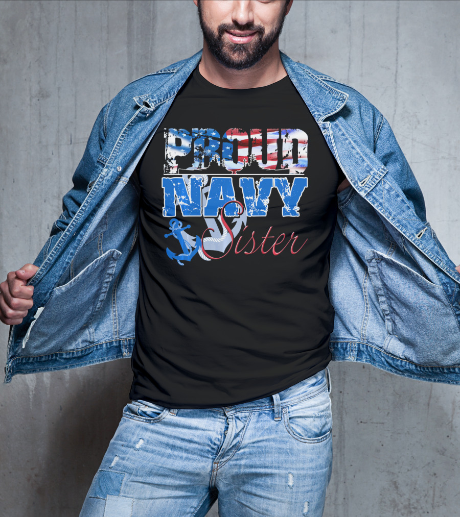 Proud Navy Sister Patriotic Anchor And Flag T-Shirt