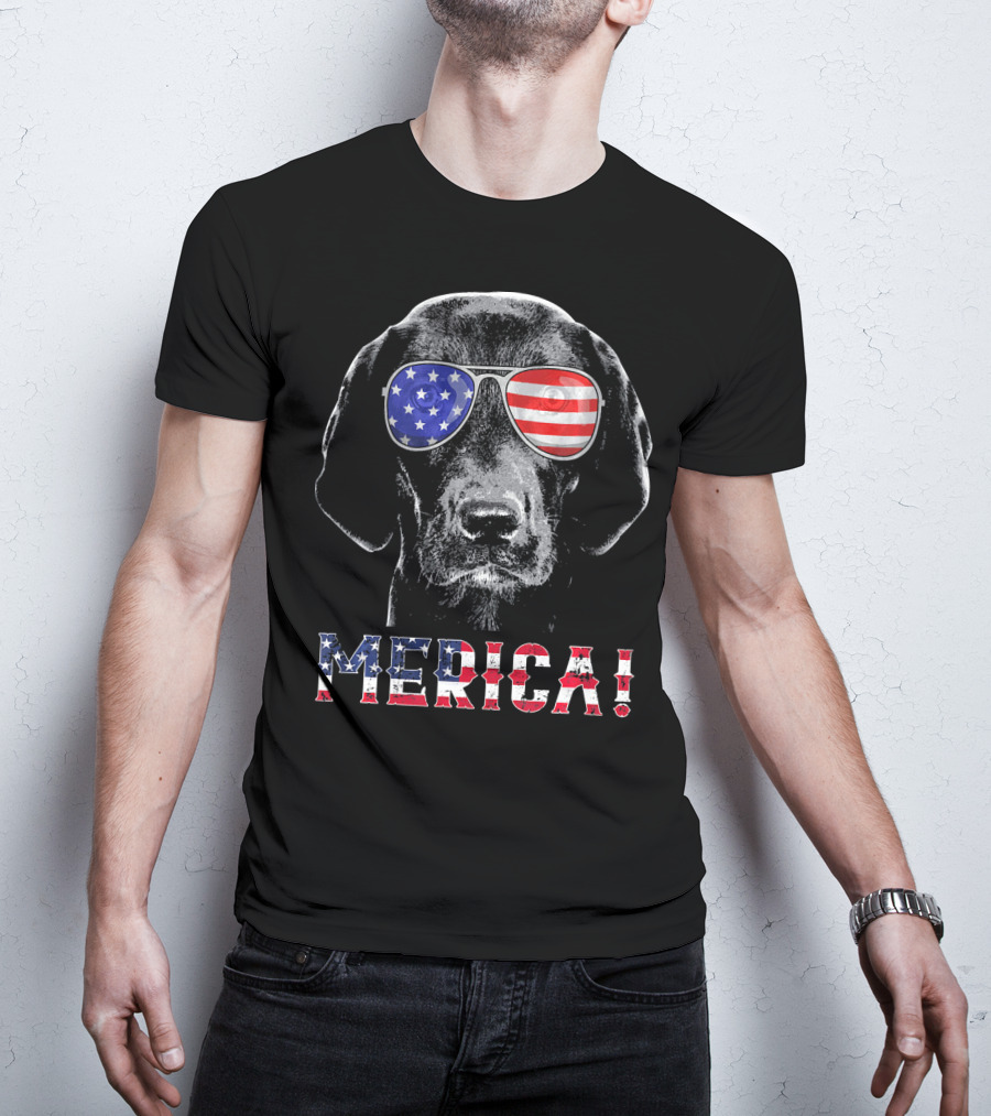 'Merica Labrador Black Lab American Flag Sunglasses T-Shirt