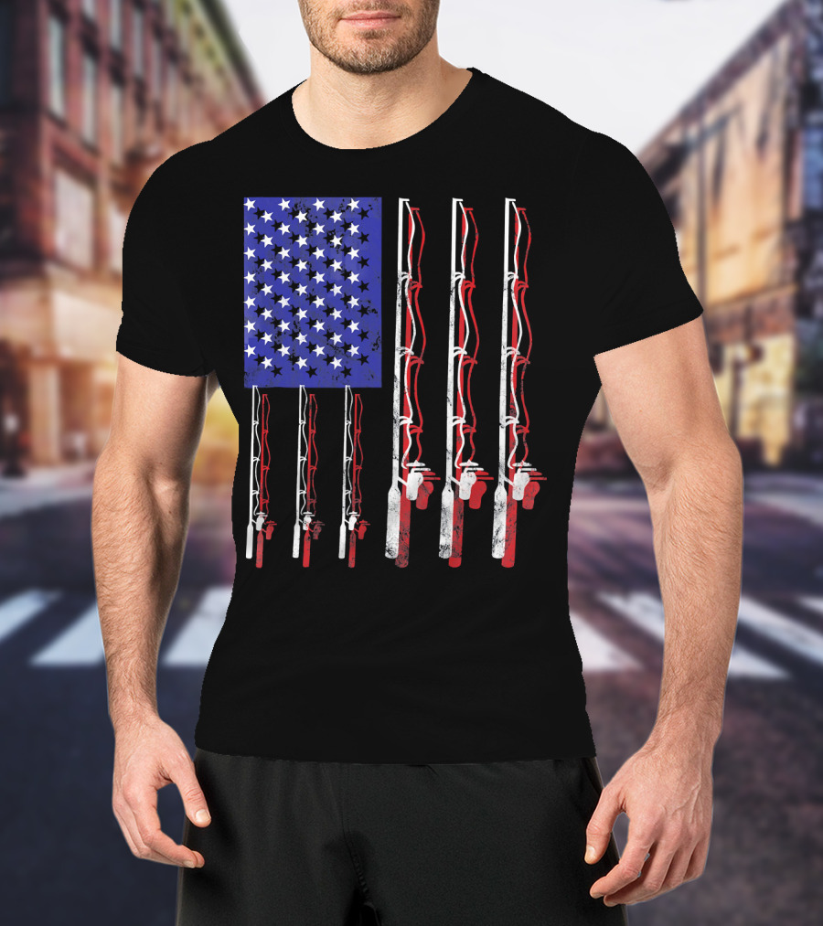Humorous Patriotic Dad Fishing Rod American Flag Stars Stripes Edition T-Shirt