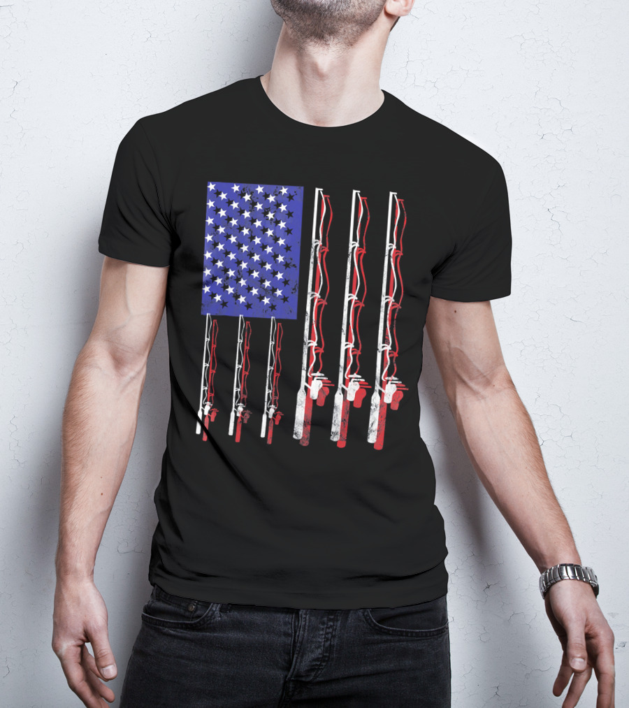 Humorous Patriotic Dad Fishing Rod American Flag Stars Stripes Edition T-Shirt