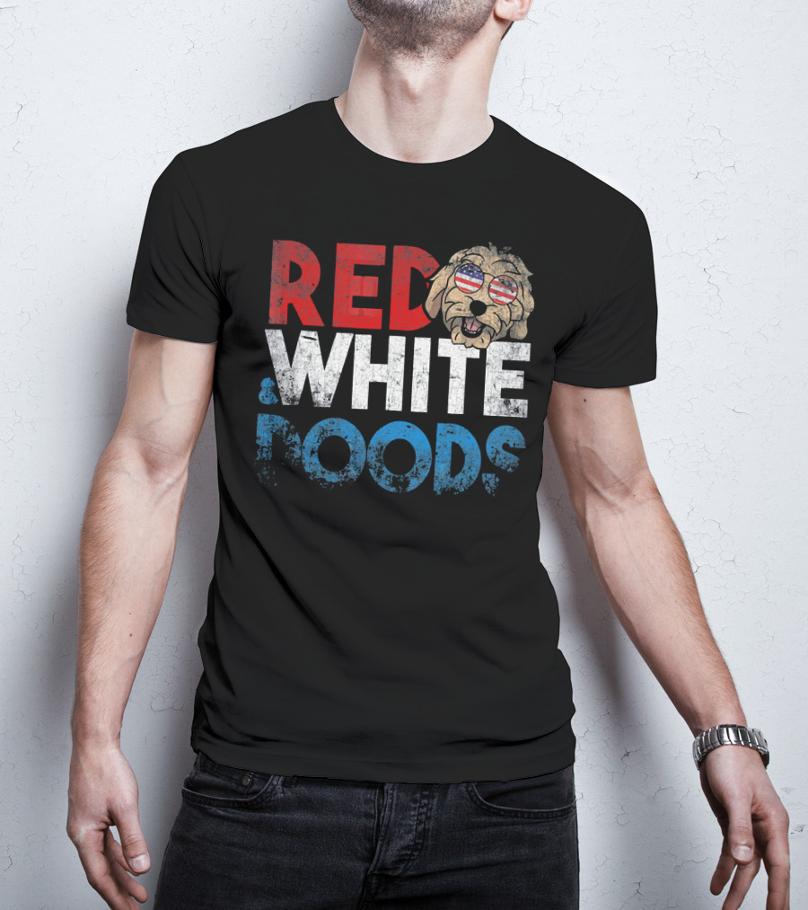 Red White Doods Funny Goldendoodle American Flag T-Shirt
