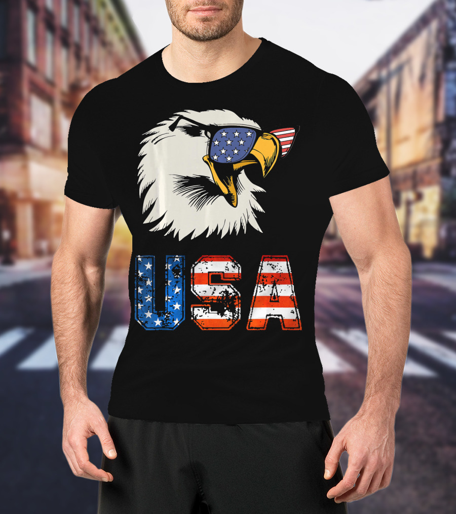 USA Patriotic Eagle American Eagle Flag Sunglasses T-Shirt