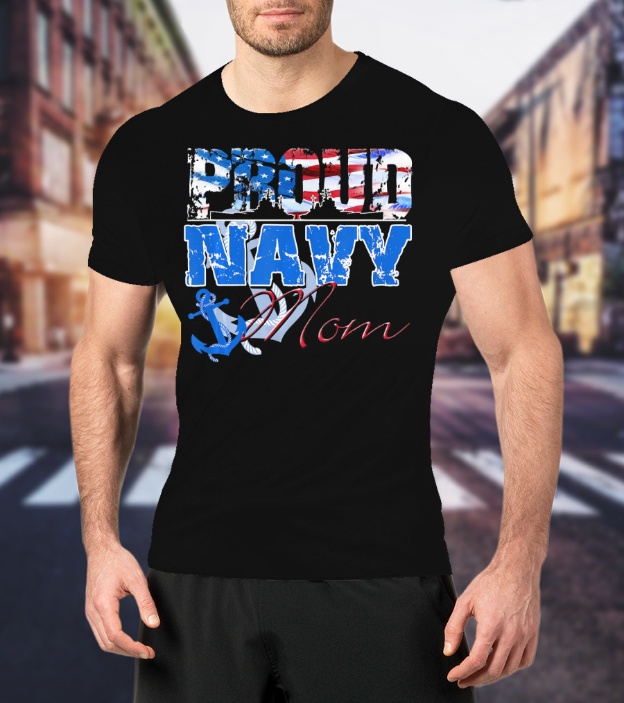 Proud Navy Mom Patriotic Sailor Anchor Graphics T-Shirt