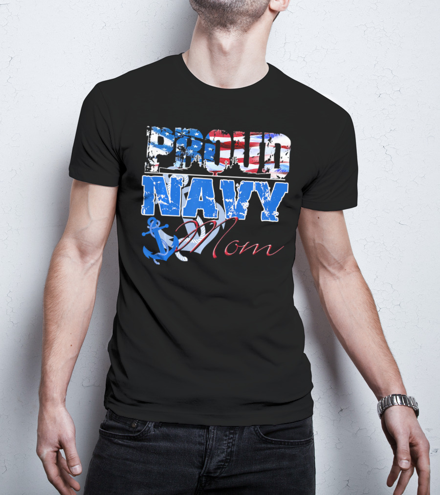 Proud Navy Mom Patriotic Sailor Anchor Graphics T-Shirt