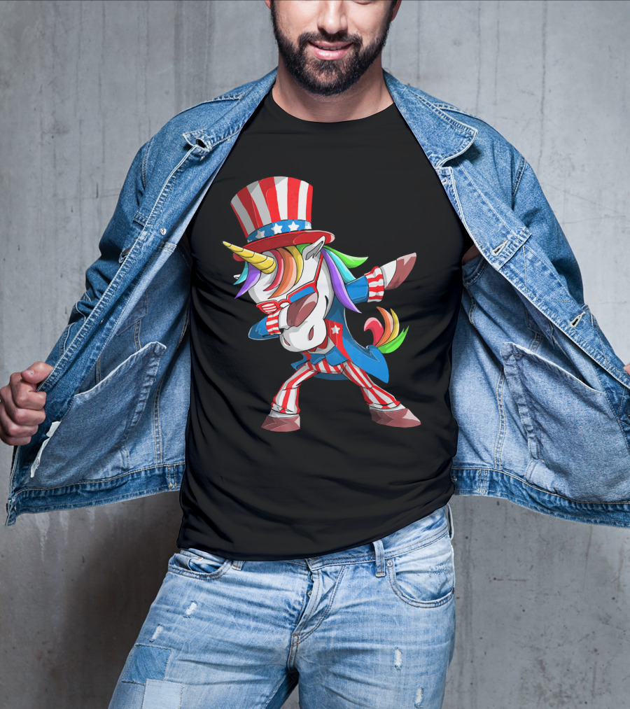 Unicorn Dabbing Uncle Sam Patriotic Rainbow T-Shirt