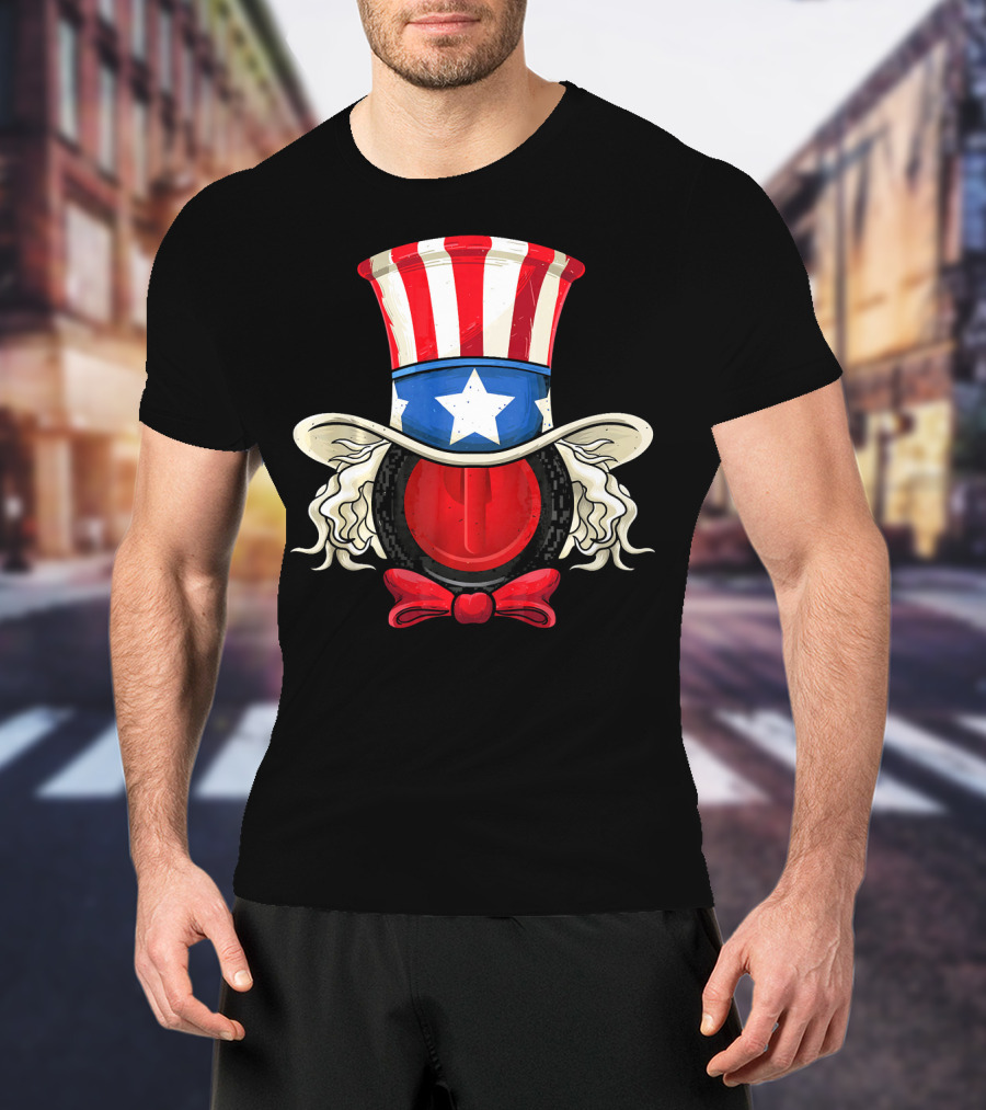 American Flag Curling Stone Uncle Sam Hat Patriotic T-Shirt