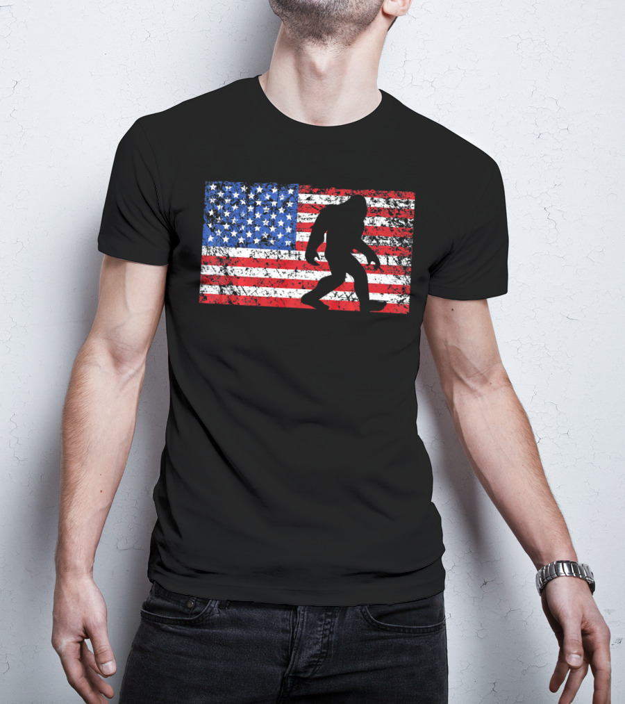 American Flag Bigfoot Silhouette T-Shirt