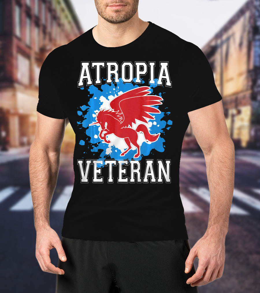 Atropia Veteran Red Winged Unicorn With Blue Splash T-Shirt