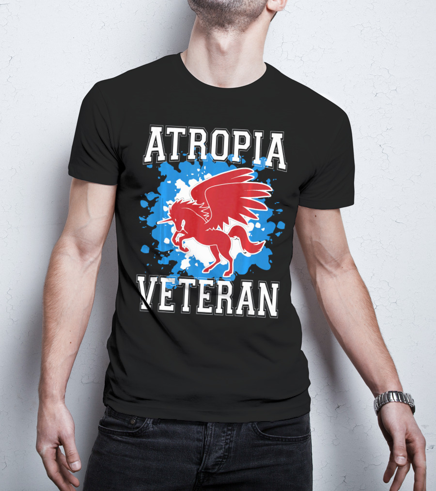 Atropia Veteran Red Winged Unicorn With Blue Splash T-Shirt