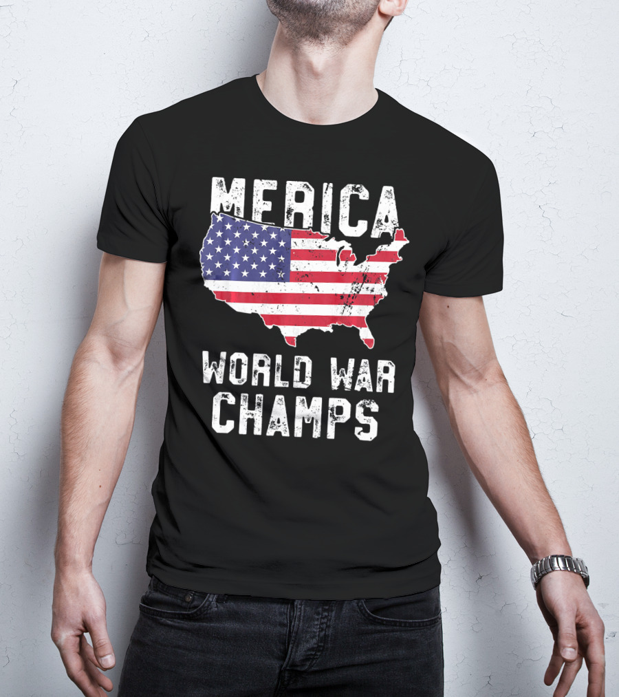 Merica World War Champs Map With American Flag T-Shirt